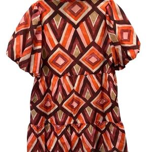THML Tanya Rust Patterned Puff Sleeve Mini Dress size S